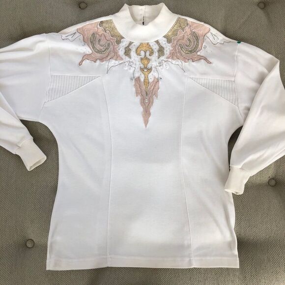 Vintage Tops - Vintage 80s 90s Mock Neck Appliqué Bling Top L